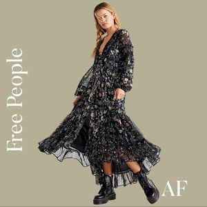FREE PEOPLE CASSIS CHIFFON MAXI DRESS NEW BLACK COMBO